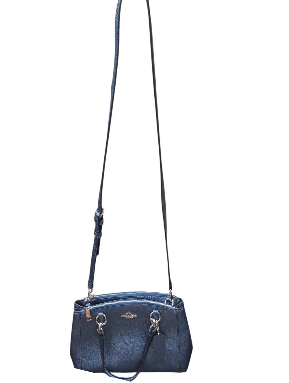 SOLD Coach Metallic Navy Blue Leather Mini Christie Carryall Satchel - Picture 14 of 16